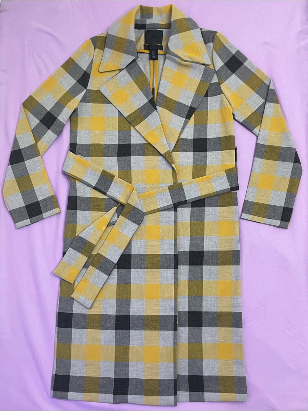 500 Maison Cinqcent Academia Plaid Belted Trench Coat Duster Jacket XS